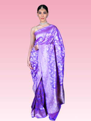 Lavender Handwoven Pure Katan Silk Banarasi Saree