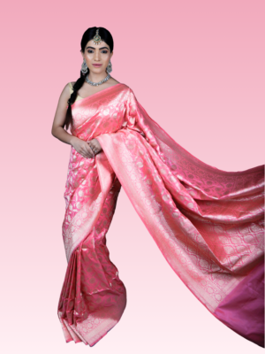 Onion Pink Handwoven Pure Katan Silk Banarasi Saree