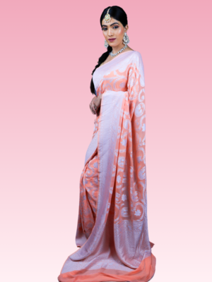 Peach Khaddi Georgette Banarasi Silk Saree