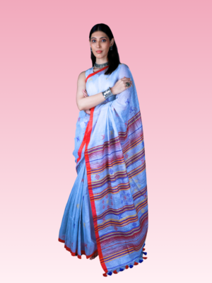 Silver Starlight Tissue Cotton Bhujodi Handwoven Saree