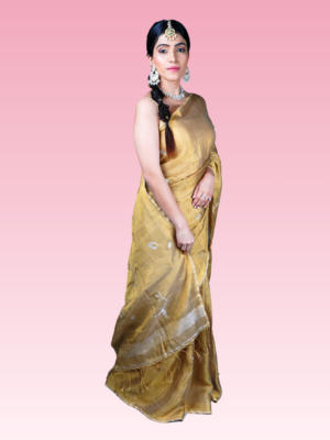 Golden Floral Tissue by Linen Saree