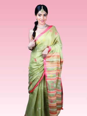 Golden Meadow Tissue Cotton Bhujodi Handwoven Saree