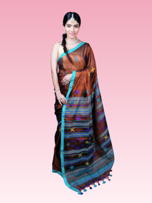 Copper Shine Tissue Cotton Bhujodi Handwoven Saree