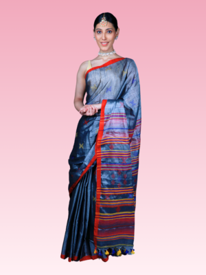 Grey Dawn Tissue Cotton Bhujodi Handwoven Saree