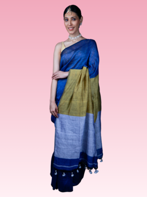 Royal Blue Handwoven Linen Saree