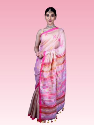 Pink Petal Tissue Cotton Bhujodi Handwoven Saree