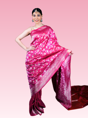 Magenta Handwoven Pure Katan Silk Jaal Pattern Banarasi Saree