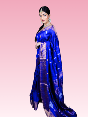 Royal Blue Matka Banarasi Handwoven Pure Silk Saree