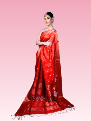 Ruby Red Matka Banarasi Handwoven Pure Silk Saree