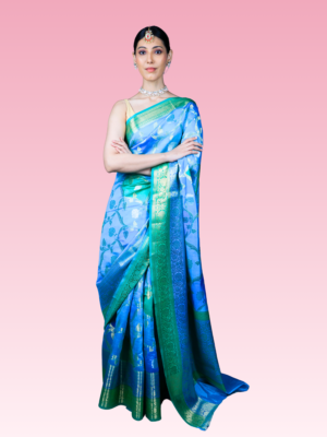 Firozi Blue Chiniya Katan Rangkat Silk Saree