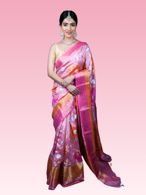 Pink Petal Chiniya Katan Rangkat Silk Saree