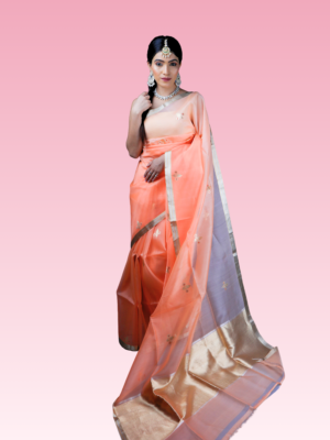 Ombre Peach Kora Silk Kadhva Weave Banarasi Saree