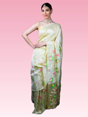 Cream Matka Muslin Handwoven Silk Jamdani Saree