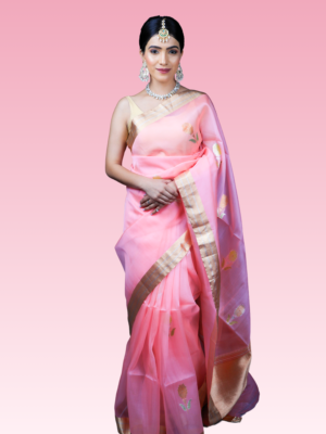 Pink Kora Silk Kadhva Weave Banarasi Saree