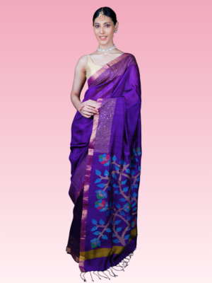 Deep Purple Matka Silk Jamdani Saree