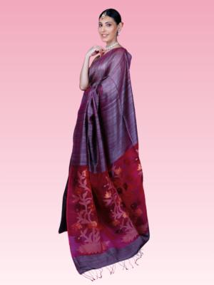 Mauve Matka Muslin Handwoven Silk Jamdani Saree
