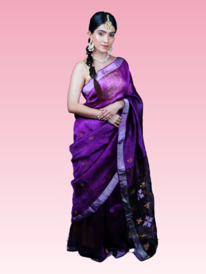 Purple Sitara Pure Muslin Silk by Linen Handwoven Saree