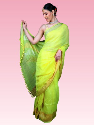 Candy Yellow Handwoven Linen Saree