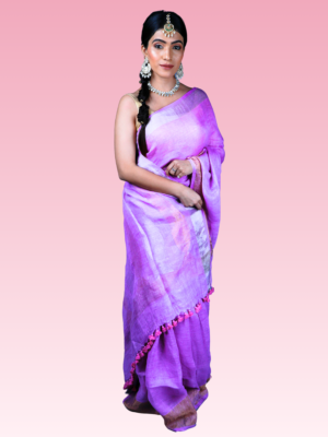 Lavender Handwoven Linen Saree