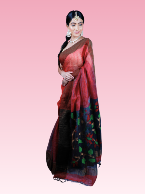 Maroon Linen by Tussar Silk Handwoven Saree