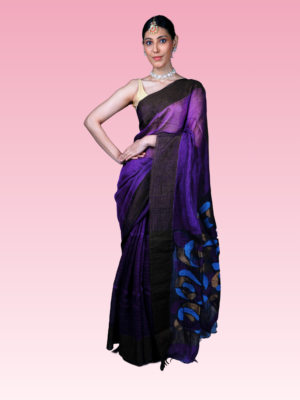 Purple Linen by Tussar Silk Handwoven Saree