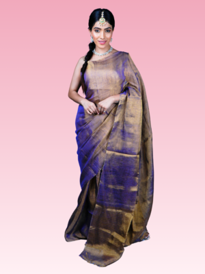 Copper Deep Blue Tissue by Linen Saree