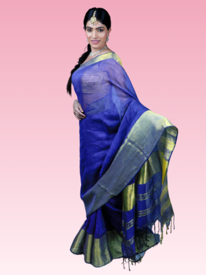 Royal Blue Linen Handwoven Saree