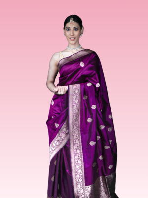 Deep Purple Katan Silk Saree in Kadhva Weave