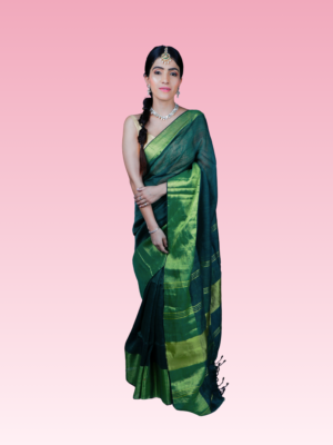 Bottle Green Linen Handwoven Saree