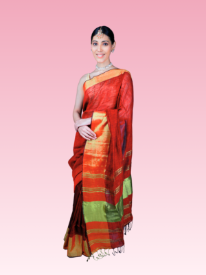 Maroon Linen Handwoven Saree