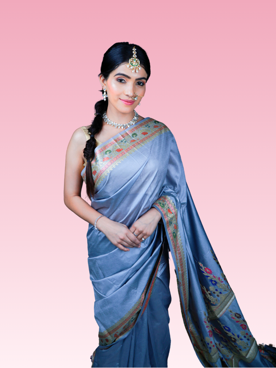 Moonlight Grey Paithani Silk Saree - Image 2