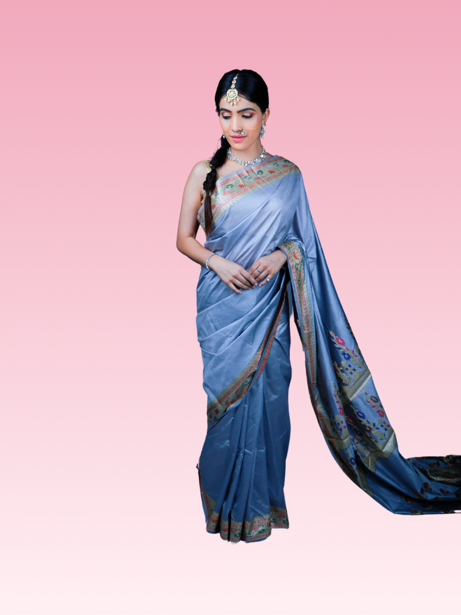 Moonlight Grey Paithani Silk Saree - Image 3