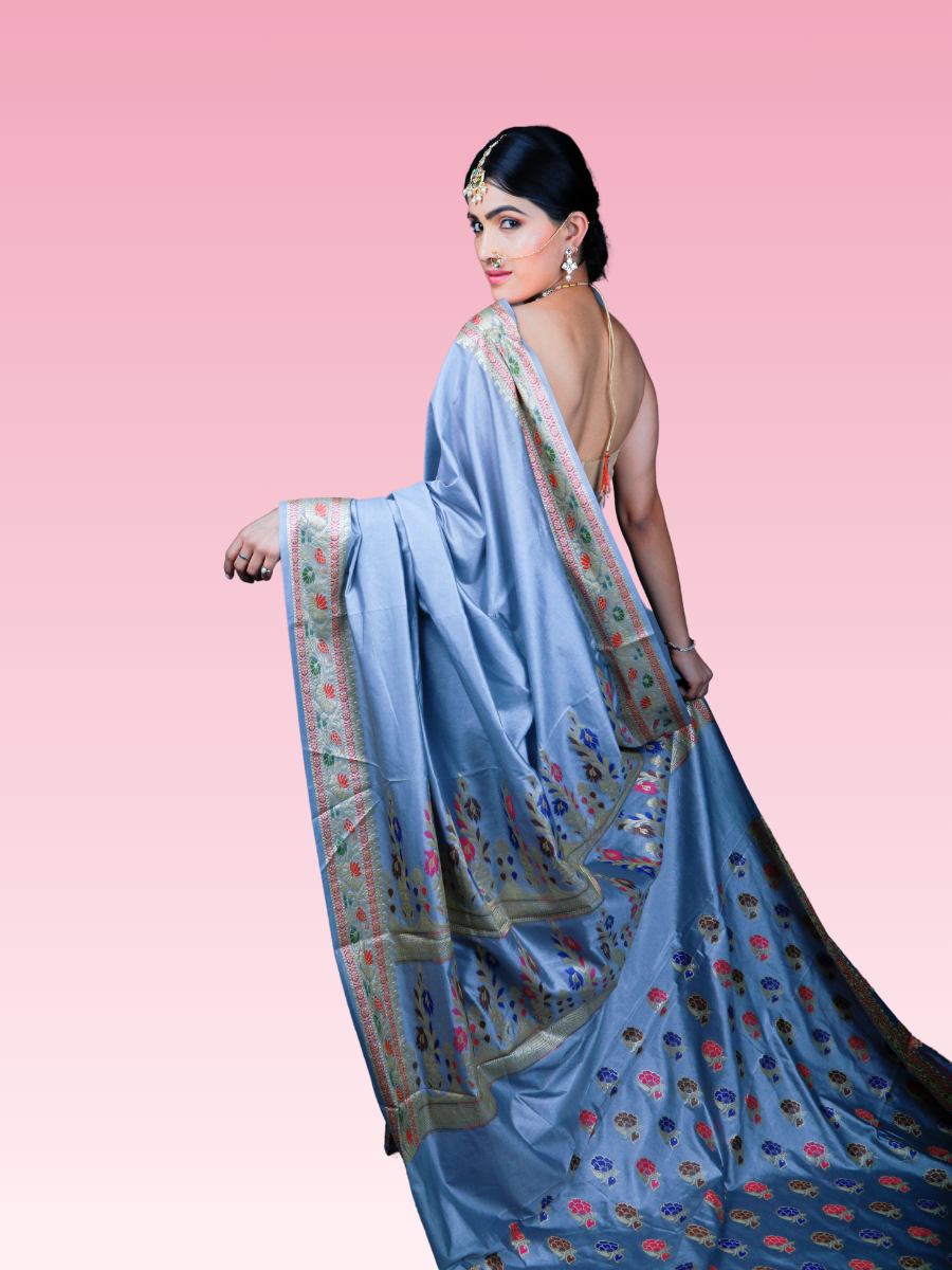 Moonlight Grey Paithani Silk Saree - Image 4