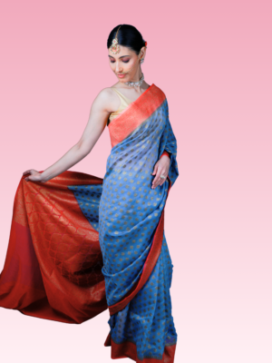 Bluish Grey Khaddi Georgette Antique Banarasi Saree