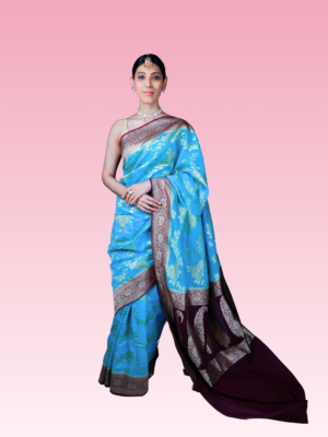Upada Georgette Firozi Blue Banarasi Saree