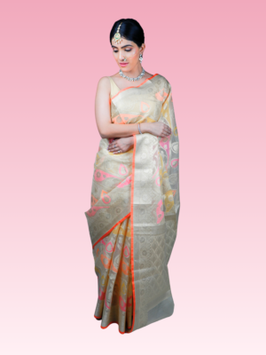 Beige Kota Phool Paan Banarasi Saree