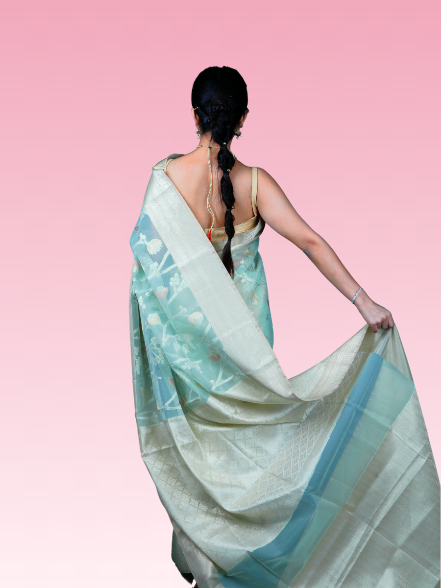 Pastel Pista Organza Saree - Image 4