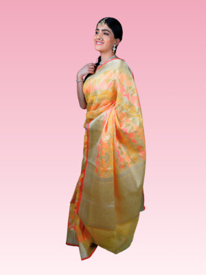 Yellow Kota Kairi Jaal Banarasi Saree
