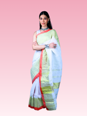 White Linen Handwoven Saree