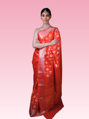 Red Floral Kota Phool Paan Banarasi Saree