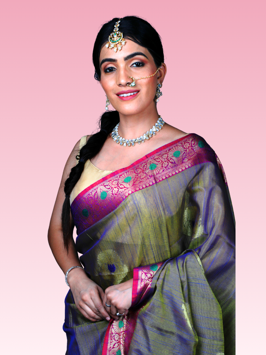 Electric Blue Munga Banarasi Silk Saree - Image 2
