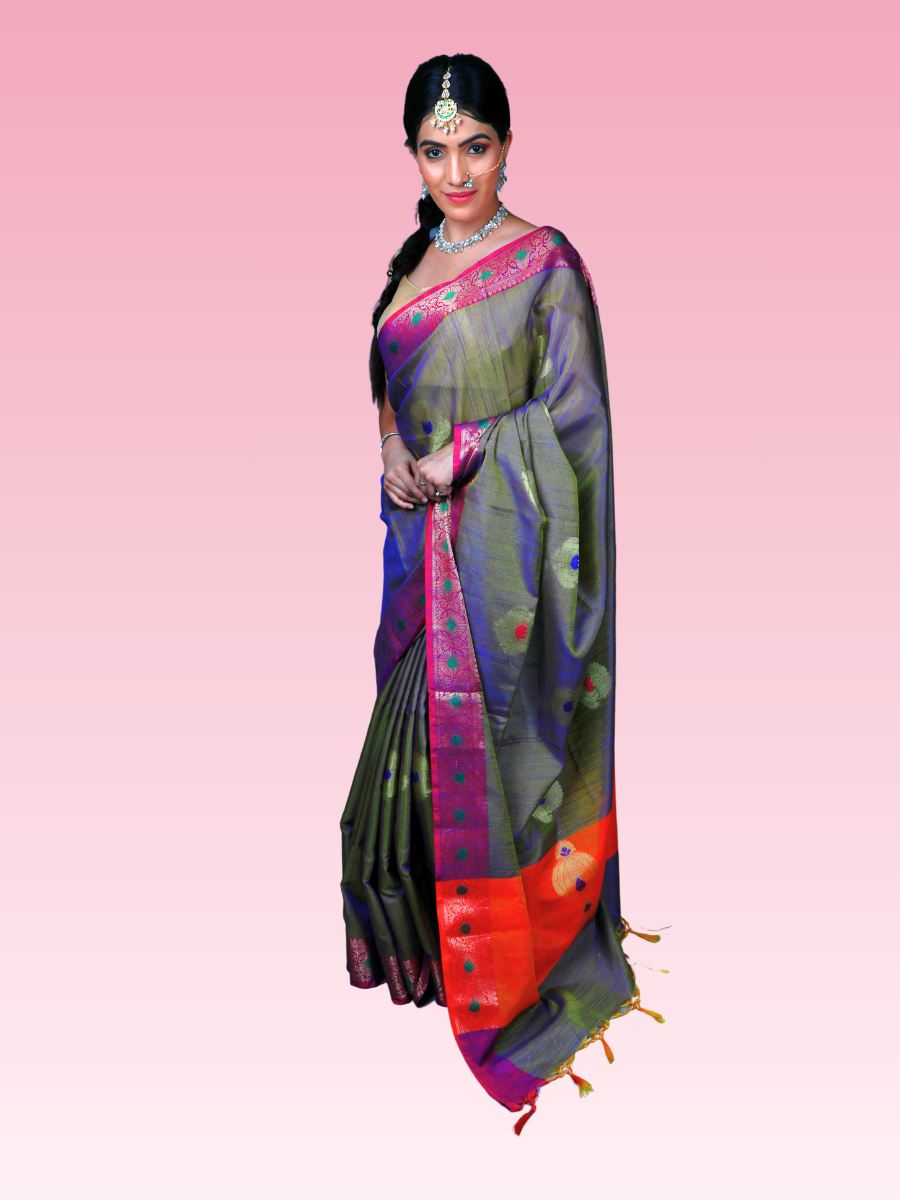 Electric Blue Munga Banarasi Silk Saree - Image 3