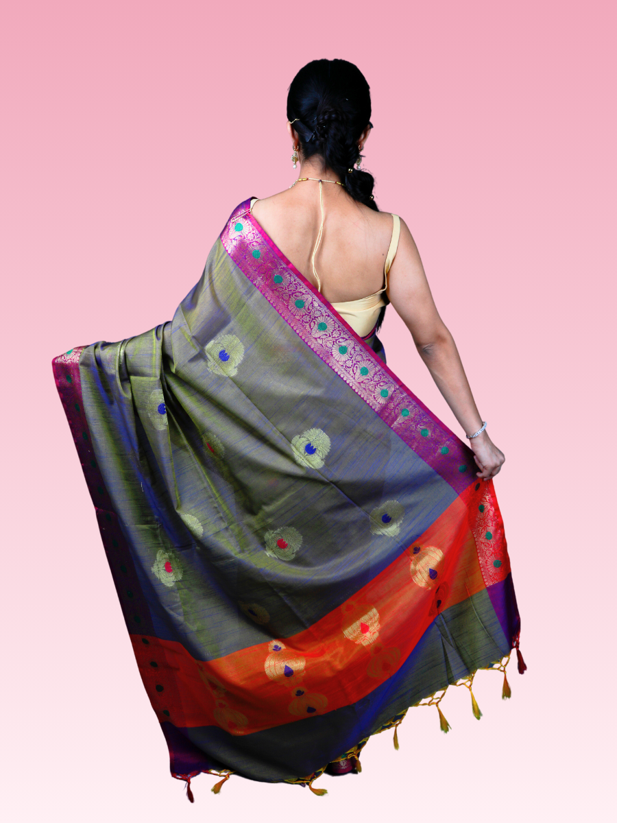 Electric Blue Munga Banarasi Silk Saree - Image 4