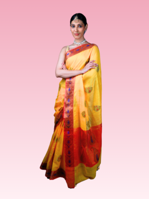 Yellow Munga Banarasi Silk Saree