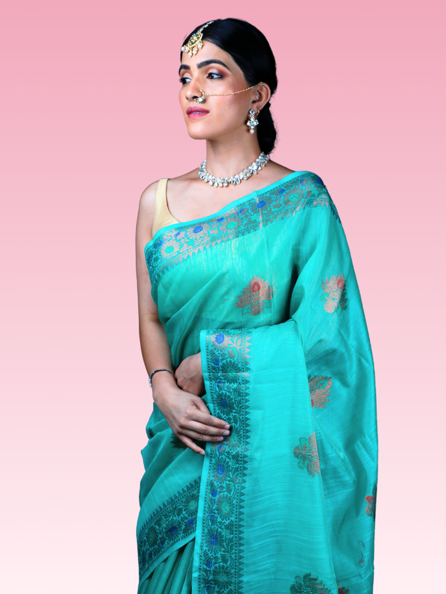 Ice Blue Munga Banarasi Silk Saree - Image 2