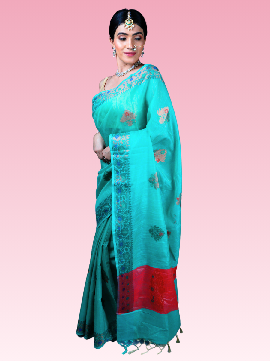 Ice Blue Munga Banarasi Silk Saree - Image 3
