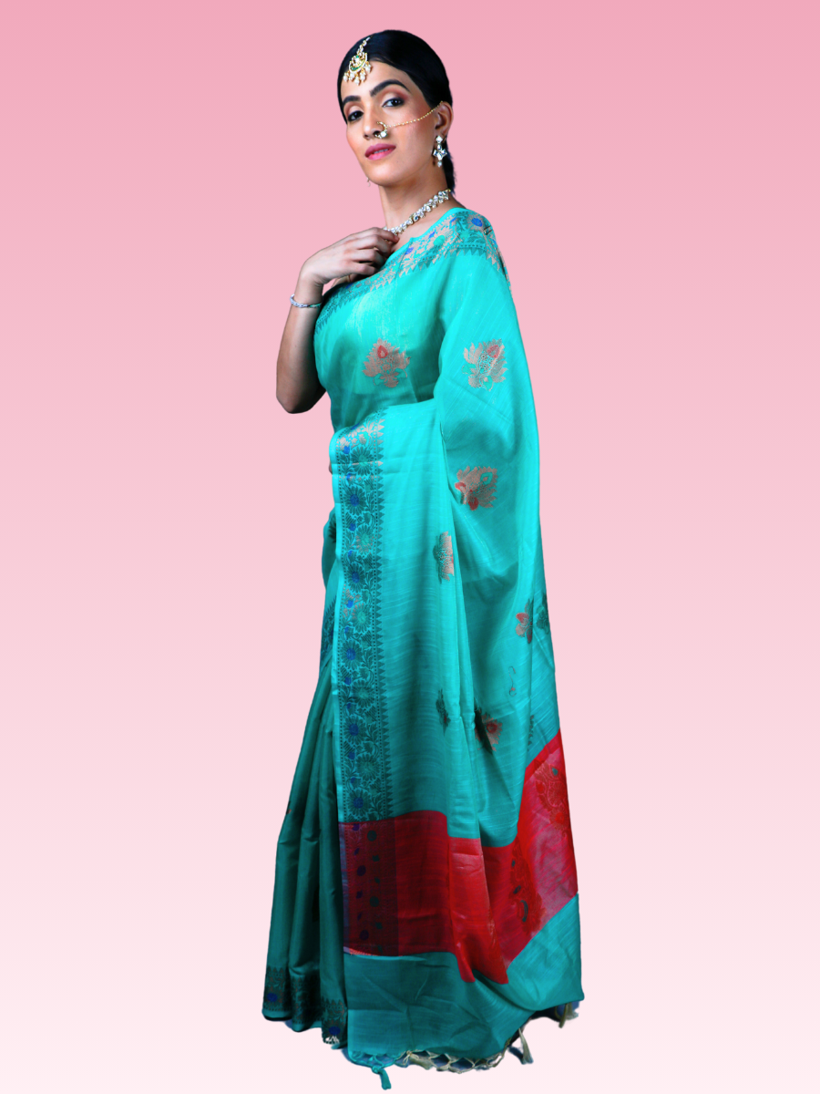 Ice Blue Munga Banarasi Silk Saree - Image 4