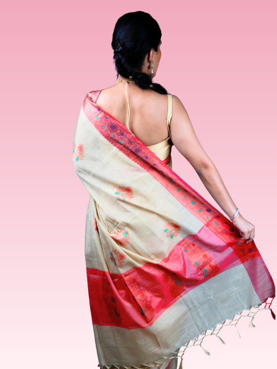 Beige Munga Banarasi Silk Saree - Image 4
