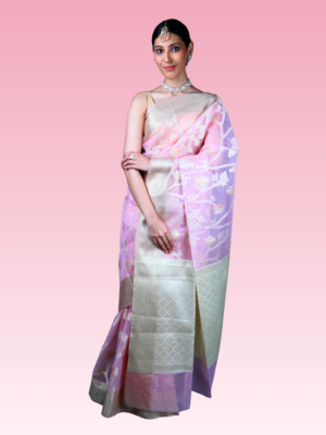 Pastel Pink Organza Saree