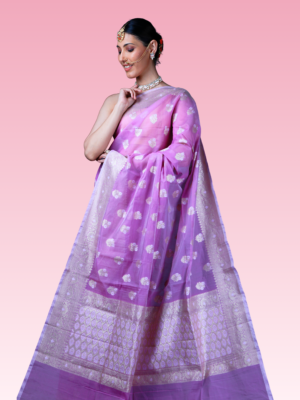 Rose Pink Chanderi Cotton Banarasi Saree